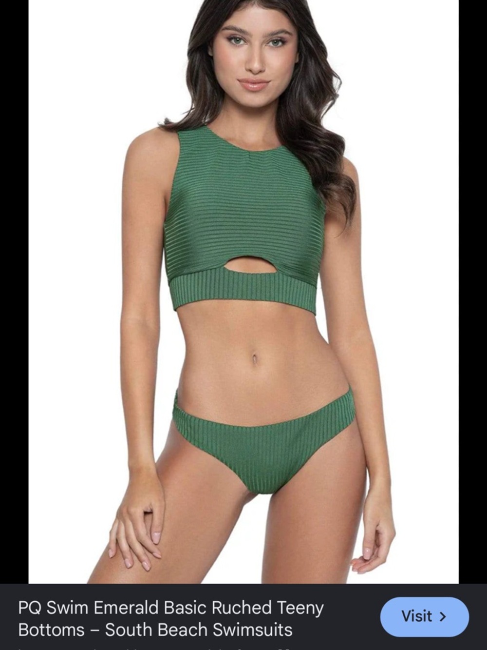 Pilyq Emerald Ribbed Cutout Crop Bikini Set